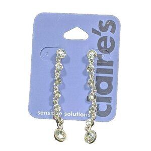 Claire's Cubic Zirconia 2.5 inch Silver Dangle Earrings 39292-8 Retired New
